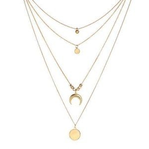 3/$15 - Multi-layer Chain Moon Necklace – Gold